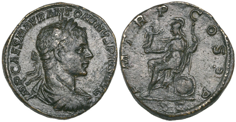 Elagabalus (218-222), sestertius, Rome, 218, laureate bust right, rev., Roma sea...
