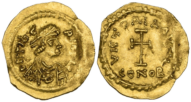 Revolt of the Heraclii (608-610), tremissis, Cyprus mint, DN TIbE-RI PP AV (?), ...