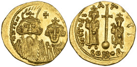 Constans II (641-668), solidus, Constantinople, facing busts of Constans II and Constantine IV, between their heads cross, rev., long cross potent on ...