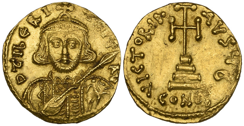 Tiberius III (698-705), solidus, Constantinople, bust facing holding spear and s...