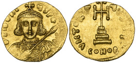 Tiberius III (698-705), solidus, Constantinople, bust facing holding spear and shield, rev., cross potent on three steps; officina Γ; in ex., CONOB, 4...