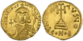 Philippicus, Bardanes (711-713), solidus, Constantinople, bust facing holding globus cruciger and eagle tipped sceptre, rev., cross potent on three st...