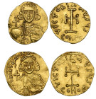 Anastasius II, Artemius (713-715), tremisses (2), Constantinople, bust facing holding globus cruciger and akakia, rev., cross potent; in ex., CONOB, 1...
