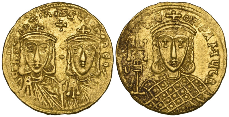 Constantine V, Copronymus (741-775), solidus, Constantinople, facing busts of Co...