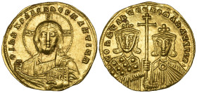 Constantine VII, Porphyrogenitus (913-959), solidus, Constantinople, facing bust of Christ, rev., facing busts of Constantine VII and Romanus II, hold...