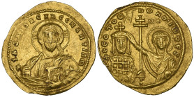 John I, Tzimisces (969-976), histamenon, Constantinople, facing bust of Christ, rev., facing bust of John, Manus Dei above, holding long patriarchal c...