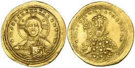 Constantine VIII (1025-1028), histamenon, Constantinople, facing bust of Christ wearing nimbus ornamented with two crescents, rev., facing bust of Con...
