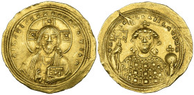 Michael IV the Paphlagonian (1034-1041), histamenon, Constantinople, facing bust of Christ wearing nimbus, rev., facing bust of Michael IV, Manus Dei ...
