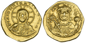 Constantine IX, Monomachus (1042-1055), tetarteron, Constantinople, facing bust of Christ wearing nimbus, rev., facing bust of Constantine IX wearing ...