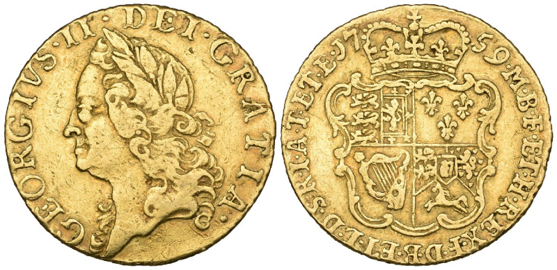 George II, old head, half-guinea, 1759 (S. 3685), considerable scuffs and old sc...