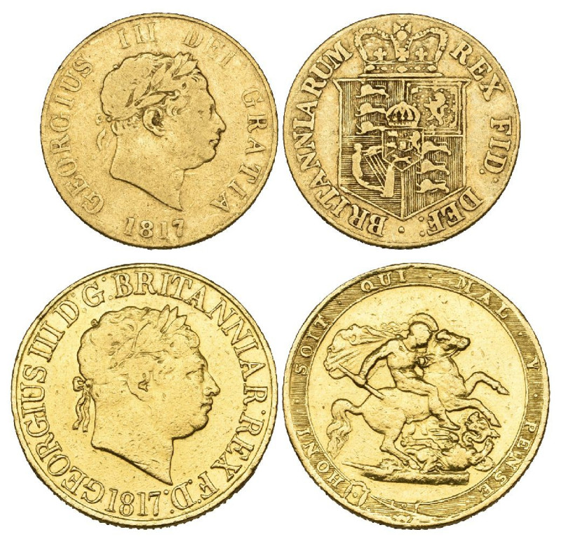 George III, sovereign, 1817 (S.3785), heavy traces of mounting and has been gilt...