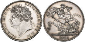 George IV, crown, 1821, laureate bust left, rev., St George, lettered edge reads secundo., normal wwp below broken lance shaft (S. 3805), extremely fi...