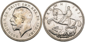 George V, Silver Jubilee, 1935, proof crown, in sterling silver, rev., modernistic St George and the Dragon, by Percy Metcalfe, raised edge lettering ...