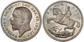 George V, Silver Jubilee, 1935, proof crown, in sterling silver, rev., modernistic St George and the Dragon, by Percy Metcalfe, variety with raised ed...