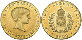 Brazil, Pedro II (1831-89), 6,400 reis, 1833, Rio mint, young boy’s head portrait right, rev., crowned arms within wreath, 14.33g (F. 115), minor edge...
