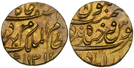 India, Hyderabad, Mir Mahbub Ali Khan (AH 1285-1329; AD 1869-1911), ashrafi, 1312h, year 28, 11.17g (KM Y.22), single test mark on obverse, extremely ...