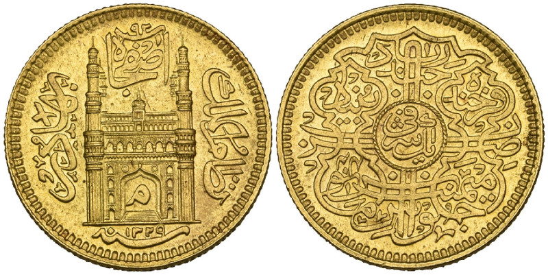 India, Hyderabad, Mir Mahbub Ali Khan (AH 1285-1329; AD 1869-1911), ashrafi, 132...