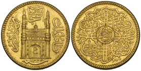 India, Hyderabad, Mir Usman Ali Khan (AH 1329-67; AD 1911-48), ashrafi, 1337h, year 8, 11.25g (KM Y.57a), a few faint marks in obverse field, good ext...