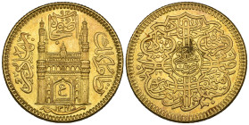 India, Hyderabad, Mir Usman Ali Khan (AH 1329-67; AD 1911-48), half ashrafi, 1345h, year 16, 5.61g (KM Y.56.2), has been in a ring mount, some marks, ...