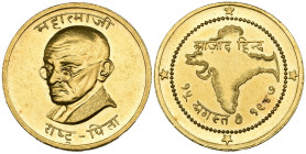 India, Republic, Mahatma Gandhi, gold medal commemorating Indian Independence, 15 August 1947, bust of Gandhi facing three-quarters to left, as Father...