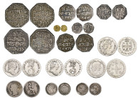 India, Assam, Shiva Simha, rupee, Sk 1654, year 19 (KM 91); Pramatta Simha, rupee, Sk 1669 (KM 122); Gaurinatha Simha, half rupees (2, KM 204), quarte...
