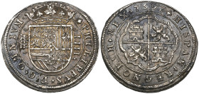 Spain, Philip II (1556-98), machine-struck 4 reales, 1597, Segovia mint, OMNIVM legend, 13.31g (Cal. 570), a little off-centre and with some surface d...