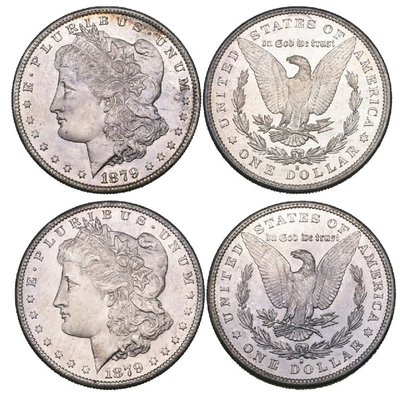 U.S.A., Morgan dollars (2), both 1879 S, with reverse of 1879, choice mint state...