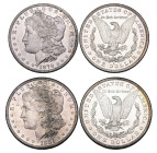 U.S.A., Morgan dollars (2), 1879 S, with reverse of 1879, 1881 S, choice mint state, with reflective surfaces, generally light bagmarks and a couple o...