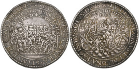 Elizabeth I, Defeat of the Spanish Armada, 1588, struck silver medal, by G. van Biljaer, seated blindfolded figures of the Pope, kings and princes in ...