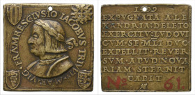 Italy, attributed to Caradosso (c. 1445-1527), Gian Giacomo Trivulzio (1441-1518), square bronze medal recording Ludovico il Moro’s defeat at Alessand...