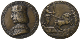 Italy, attributed to Niccolò Spinelli (1430-1514), called Fiorentino, Charles VIII of France (1483-98), bronze medal, bust left wearing cap, rev., Vic...