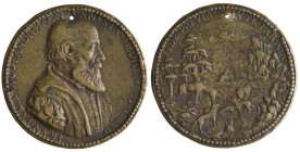 Italy, Circle of Pietro Paolo Tomei, Francesco Taverna (1488-1560, Count of Landriano), bronze medal, bust right, aged 66, rev., a landscape with tree...