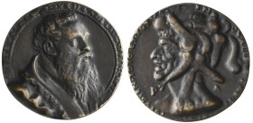 Italy, Venetian School (16th century), Pietro Aretino (1492-1556), bronze satirical medal, bust three-quarters right, rev., phallic satyr’s head, 42mm...
