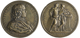 Massimiliano Soldani (1656-1740), Ciro Ferri (painter and architect), bronze medal, 1680, bust right, aged 46, rev., allegory of Painting and Architec...