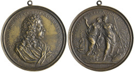 Italy, Massimiliano Soldani (1656-1740), Sir Henry Newton (1651-1715, British Ambassador to the Medici court), bronze medal, signed and dated 1709, dr...