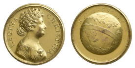 Italy, Rome, Giovanni Battista Guglielmada (fl. 1665-88), Queen Christina of Sweden, bronze-gilt medal, draped bust right, rev., NON SVFFIXIT, a globe...