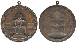France, Louis XIV, The Laying of the Foundation Stone of the Val-de-Grâce (1645), uniface bronze medal by Jean Warin (1606-72), the front elevation of...