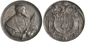 Holy Roman Empire, Charles V, silver medal, 1537, by Hans Reinhart the Elder (c. 1510-81), half-length bust of Charles V right, aged 37, wearing cap a...