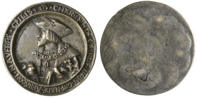 Netherlands, Charles V, Holy Roman Emperor, 1500-1556, uniface bell-metal medal attributed to Conrad Meit, bust left wearing hat and Order of the Gold...