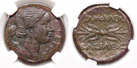 GRECHE - SICILIA - Siracusa - Agatocle (317-289 a.C.) - AE 22 Mont. 5184; S. Ans. 708 (AE g. 10,03) Sigillata CCG XF45
BB+