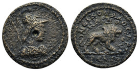 Temenothyrai, Phrygia. Time of Philip I (244-249 AD). Obv. Helmeted bust of Athena wearing right, spear behind. Rev. NEIKOMAXPOC APX THMENOΘYPEICI, li...