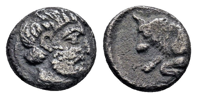 Satraps of Karia, Hekatomnos AR Diobol. Mylasa, circa 395-377 BC. Laureate head ...
