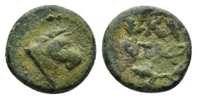 Mysia, Kyzikos. 2nd-1st centuries BC. AE 1,58gr. Head of bull right. / Monogram between KY / ZI; all within wreath.