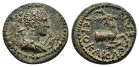 LYDIA. Hierocaesarea. Pseudo-autonomous. Ae (Circa 1st century AD). Obv: Draped bust of Artemis right, bow and quiver over shoulder. Rev: IEPOKAICAPEΩ...