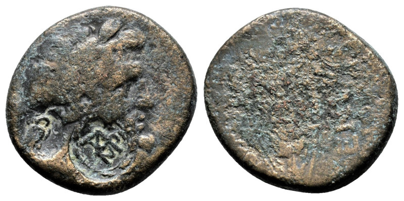 Uncertain greek coin ca. 200-100 BC with 2 interesting countermarks Owl and Unce...
