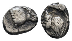 CARIA. Uncertain mint. Ca. 450-400 BC. Forepart of bull right / Forepart of bull left within incuse circle. Unpublished in the standard references. AR...