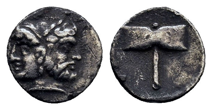 TROAS. Tenedos. AR Obol 0,50gr (Early-mid 5th century BC). Obv: Janiform female ...