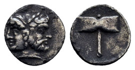TROAS. Tenedos. AR Obol 0,50gr (Early-mid 5th century BC). Obv: Janiform female and male head. Rev: Labrys within incuse square.
