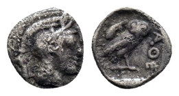 Attica, Athens AR Hemiobol. Circa 500-485 BC. Helmeted head of Athena right / Owl standing right; olive sprig above. Kroll 14; SNG Copenhagen 59-61. 0...