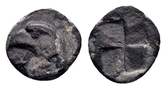 Aeolis. Kyme circa 450-400 BC. Hemiobol AR 0,34gr., 7mm Head of eagle left; K to...